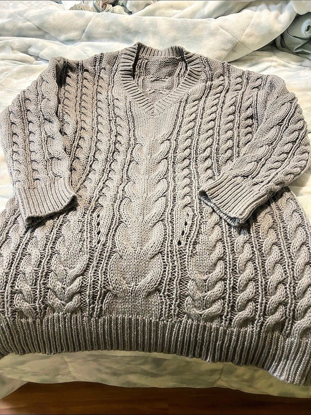 Dyexces Plus Size V Neck Long Sleeve Cable Knit Sweater Cable Knit Sweater in